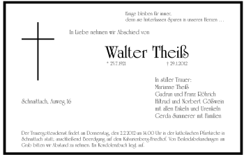 Traueranzeige von Walter Theiß von Pegnitz-Zeitung